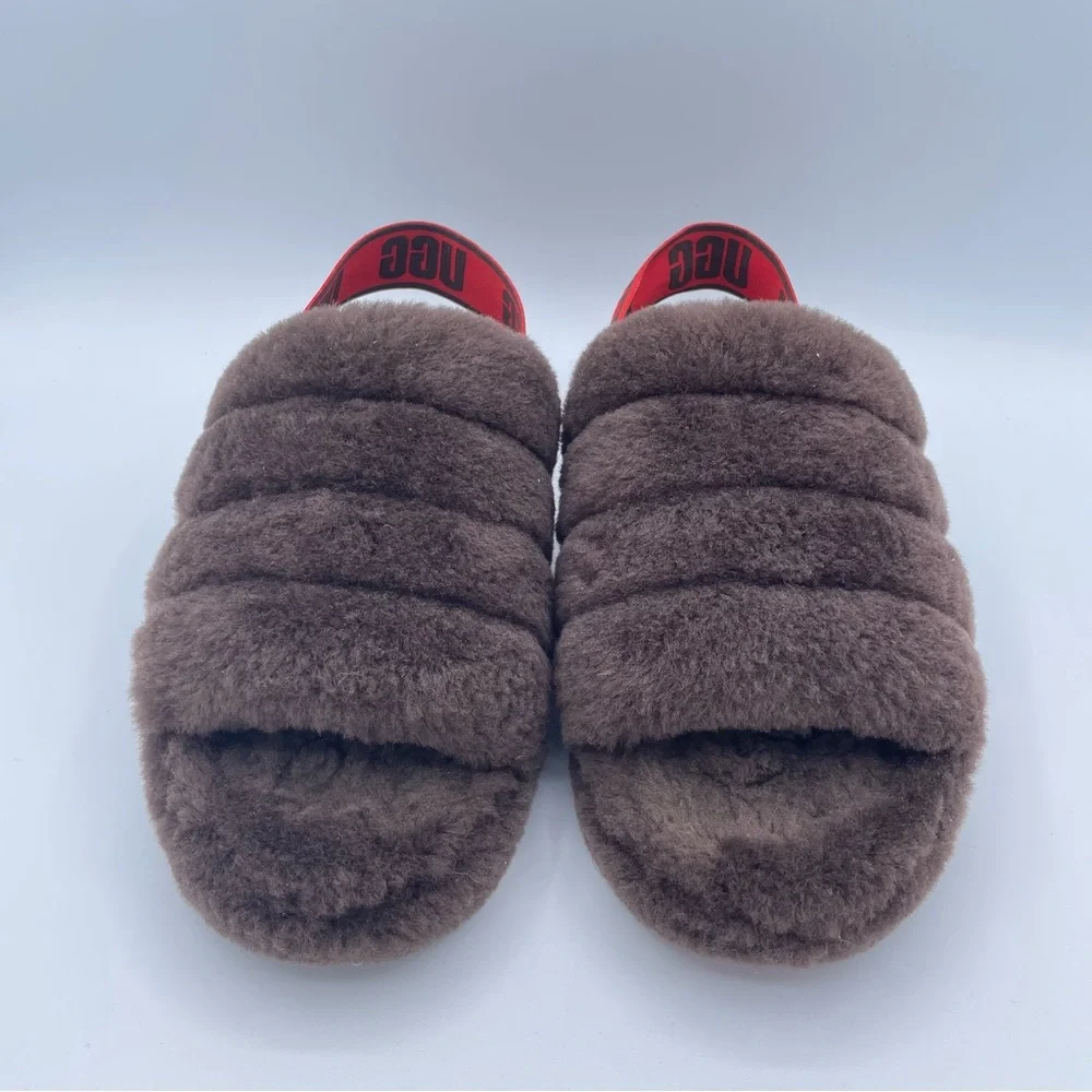 UGG Fluff Yeah Slides 7 Brown/Red - Picture 3 of 16